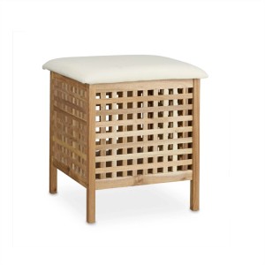 Relaxdays Badhocker Walnussholz Braun mit Wäschesammler 49 cm x 49 cm x 52 cm 5 kg