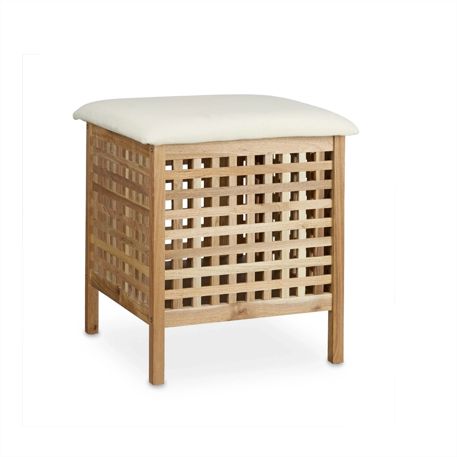 Relaxdays Badhocker Walnussholz Braun mit Wäschesammler 49 cm x 49 cm x 52 cm 5 kg