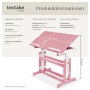 Pinkfarbener Tectake Schreibtisch, höhenverstellbar und neigbare Tischplatte.