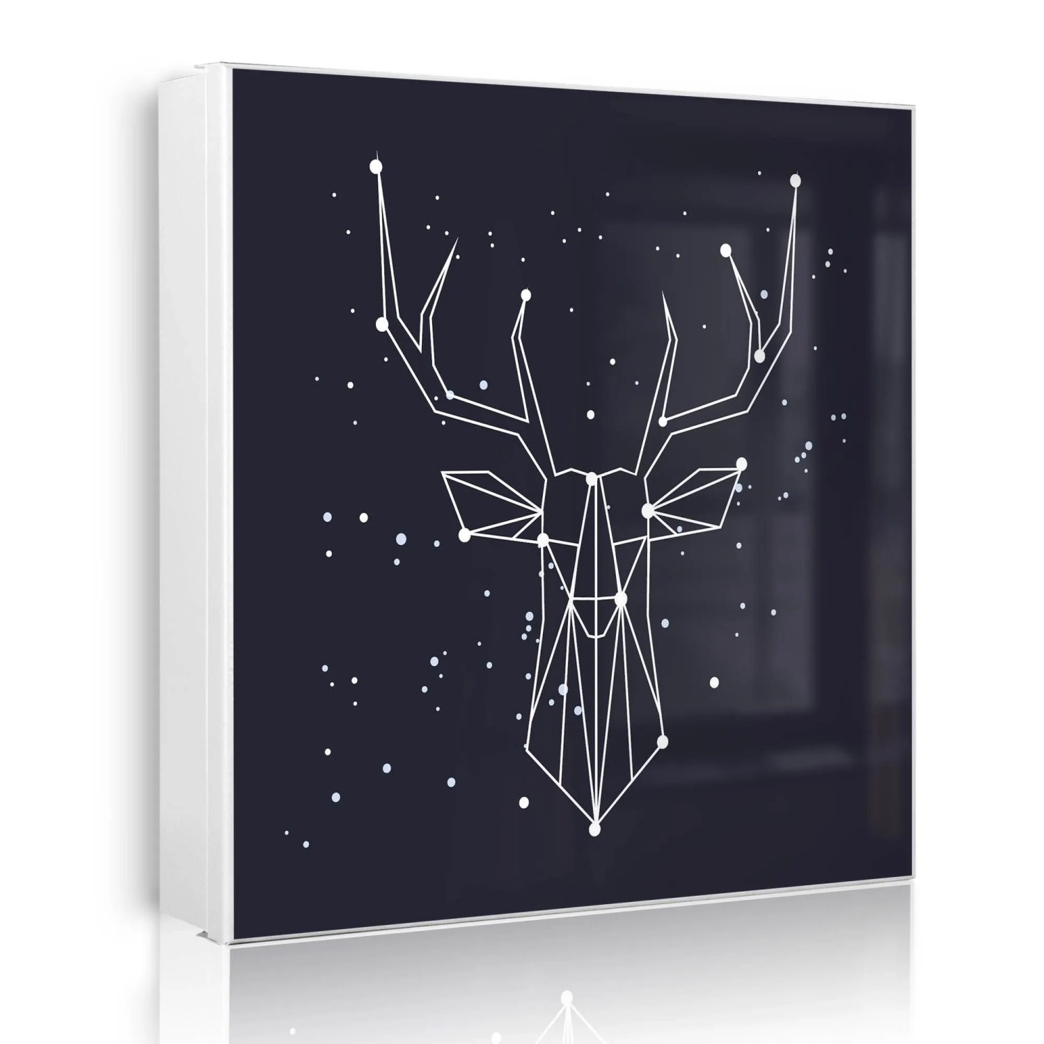 Banjado Großer Schlüsselkasten Metall 30x30cm Weiß Scharnier Links 50 Haken Beschreibbar Magnetisch Motiv Sternbild Hirsch