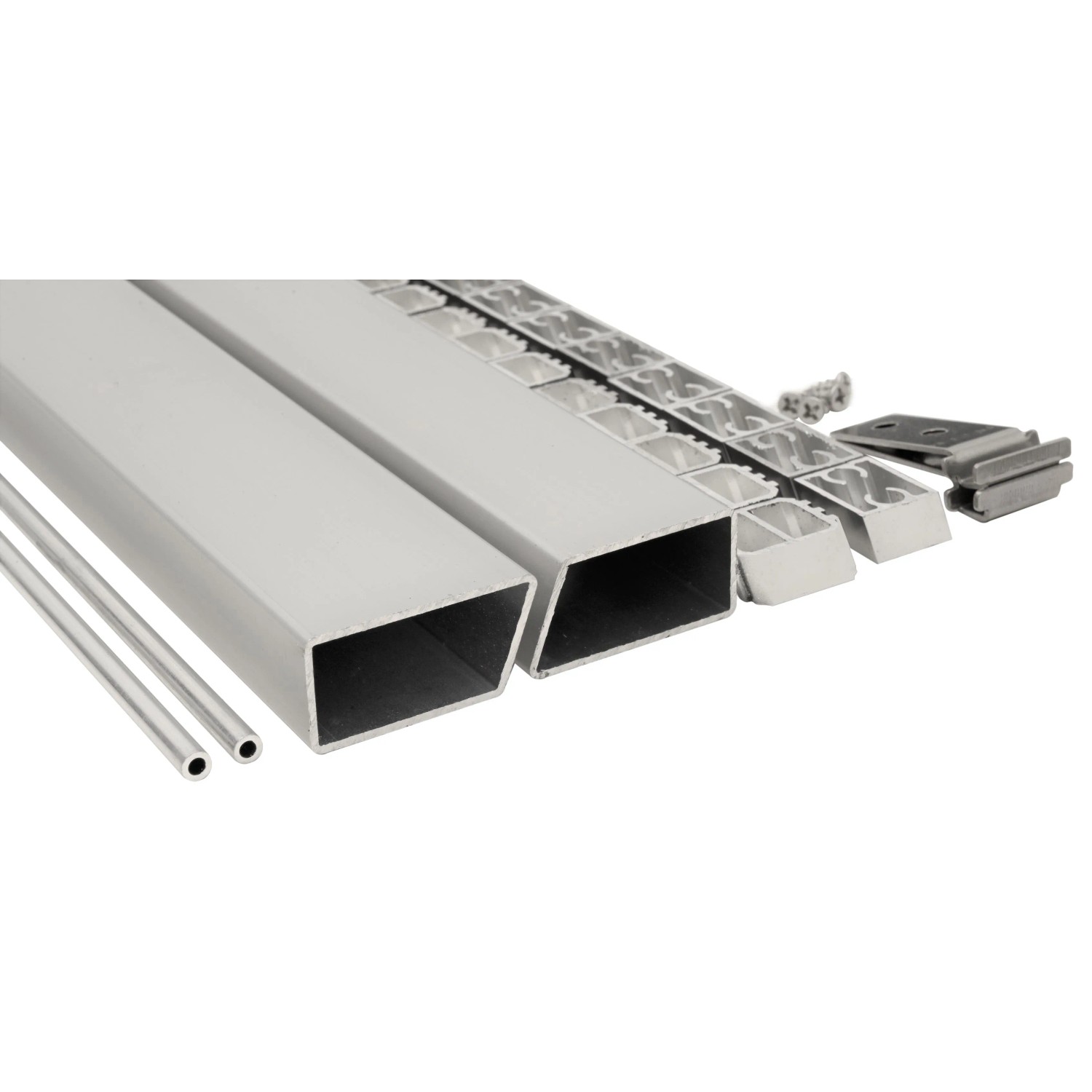 Zubehör für GartenLand Rhombus WPC Zaun Stockholm, Aluminiumprofile und Abstandshalter.