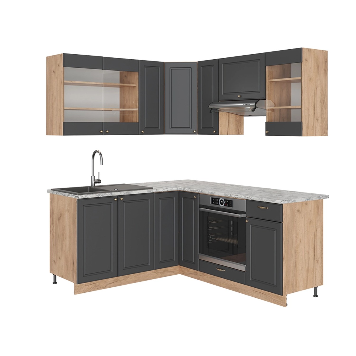 Vicco Fame-Line Eckküche Anthrazit Landhaus/Goldkraft Eiche 160 x 190 cm AP günstig online kaufen