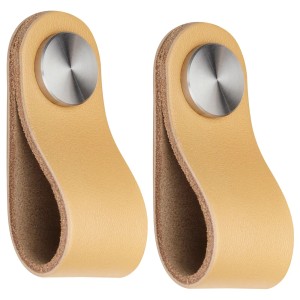 SOTECH Möbelknopf OSTERNAS Helles Khaki Echtes Rindsleder mit Schraubknopf Aus Echtem Gebürsteten Edelstahl