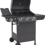 El Fuego Gasgrill Columbus mit 3 Brennern und Seitenkocher, grauer Grill mit Ablageflächen und Rädern.