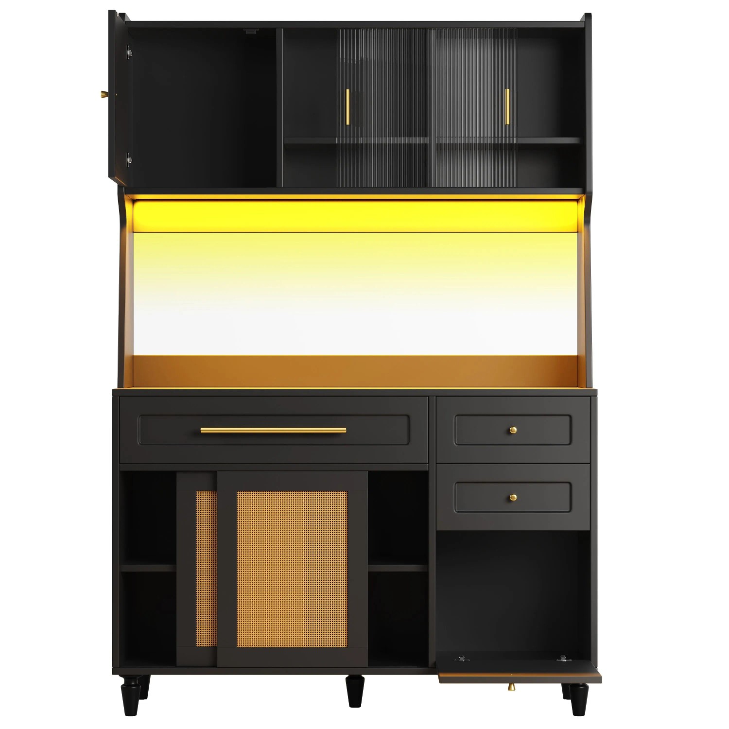 okwish Vitrinenschrank mit LED-Beleuchtung Verstellbare Ablagen Esszimmer 120x45x195.5cm Schwarz