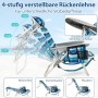 Blau-weiß gestreifter klappbarer Strandstuhl mit 4-fach verstellbarer Rückenlehne, Kühltasche und Seitentaschen. Ideal für Strand & Garten.