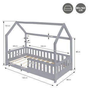 ML-Design Kinderbett 80x160 cm, hellgraues Holzbett mit Rausfallschutz und Lattenrost.