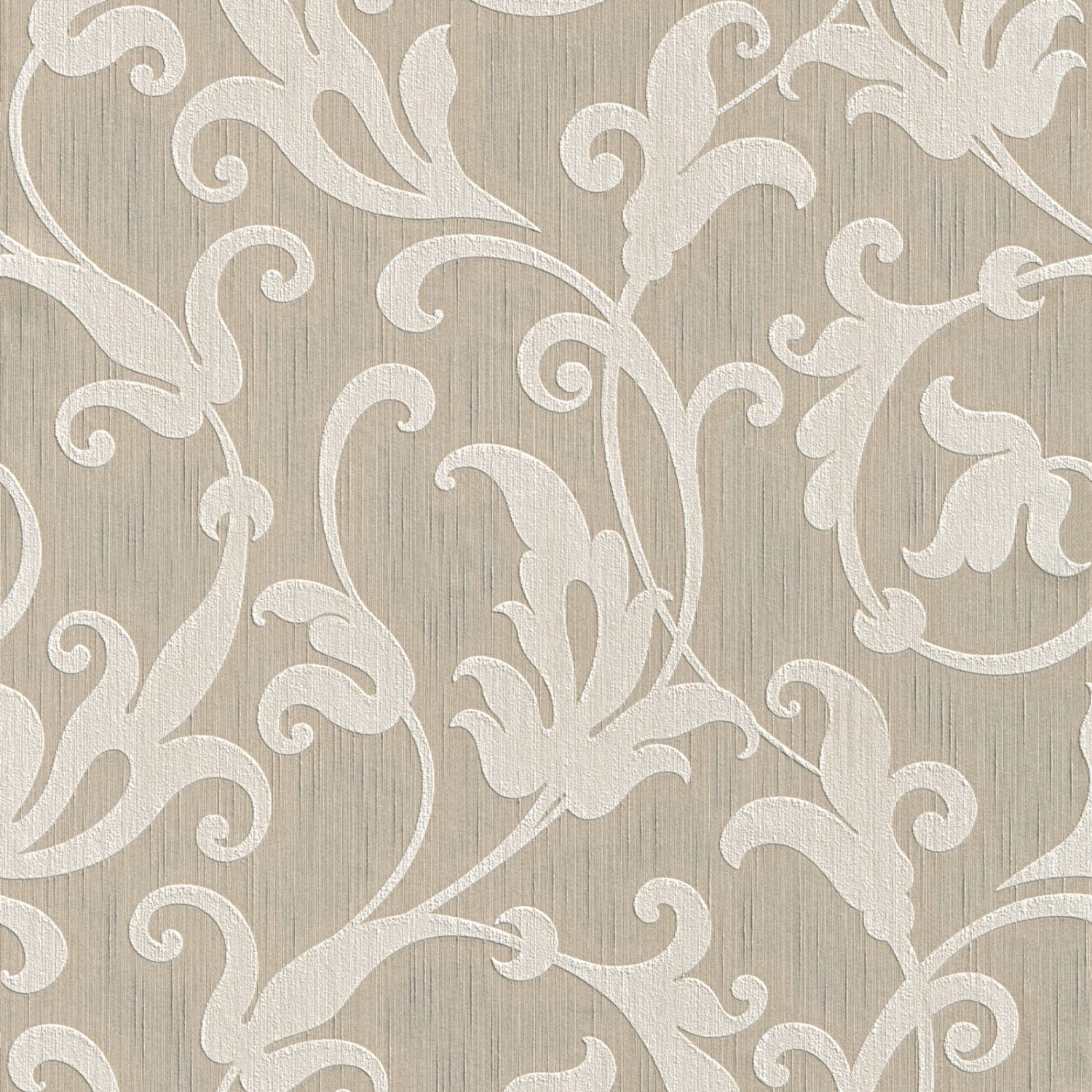 Bricoflor Ranken Tapete in Creme Beige Elegante Ornament Vliestapete mit Textil Muster Wohnzimmer und Esszimmer Vlies Te