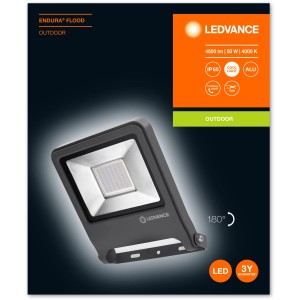 Dunkelgrauer Ledvance LED-Außenstrahler Endura Flood, 50W, 4000K, mit Montagebügel.
