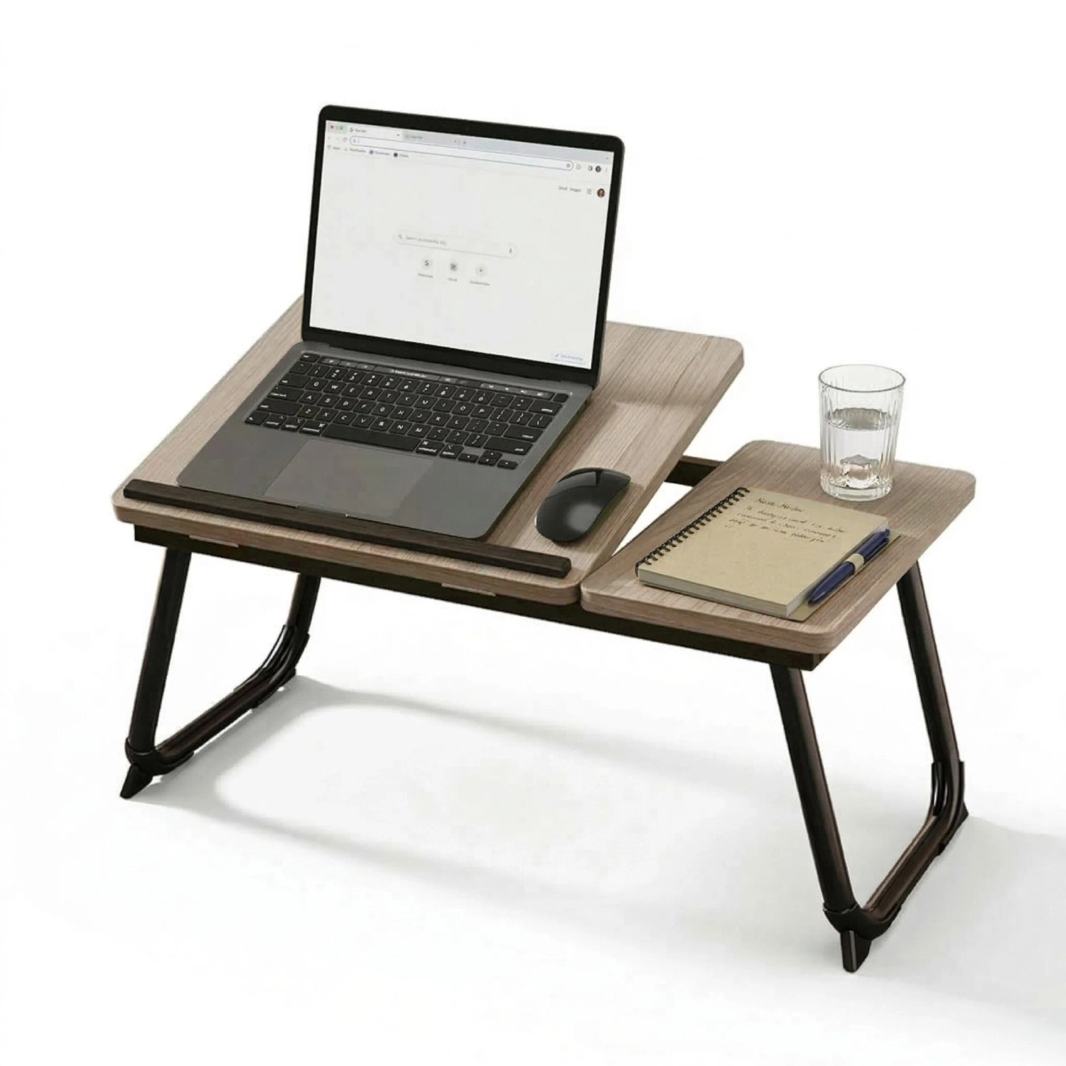 Relaxdays Laptoptisch Stahl MDF Holzoptik Schwarz Höhenverstellbar Klappbar Neigbar 56 cm x 33 cm x 23,5 cm 2,2 kg