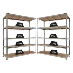 Mega Deal: 2 verzinkte Schwerlastregale TAURUS, 180x150x60cm, je 5 MDF-Böden mit 175kg Fachlast.