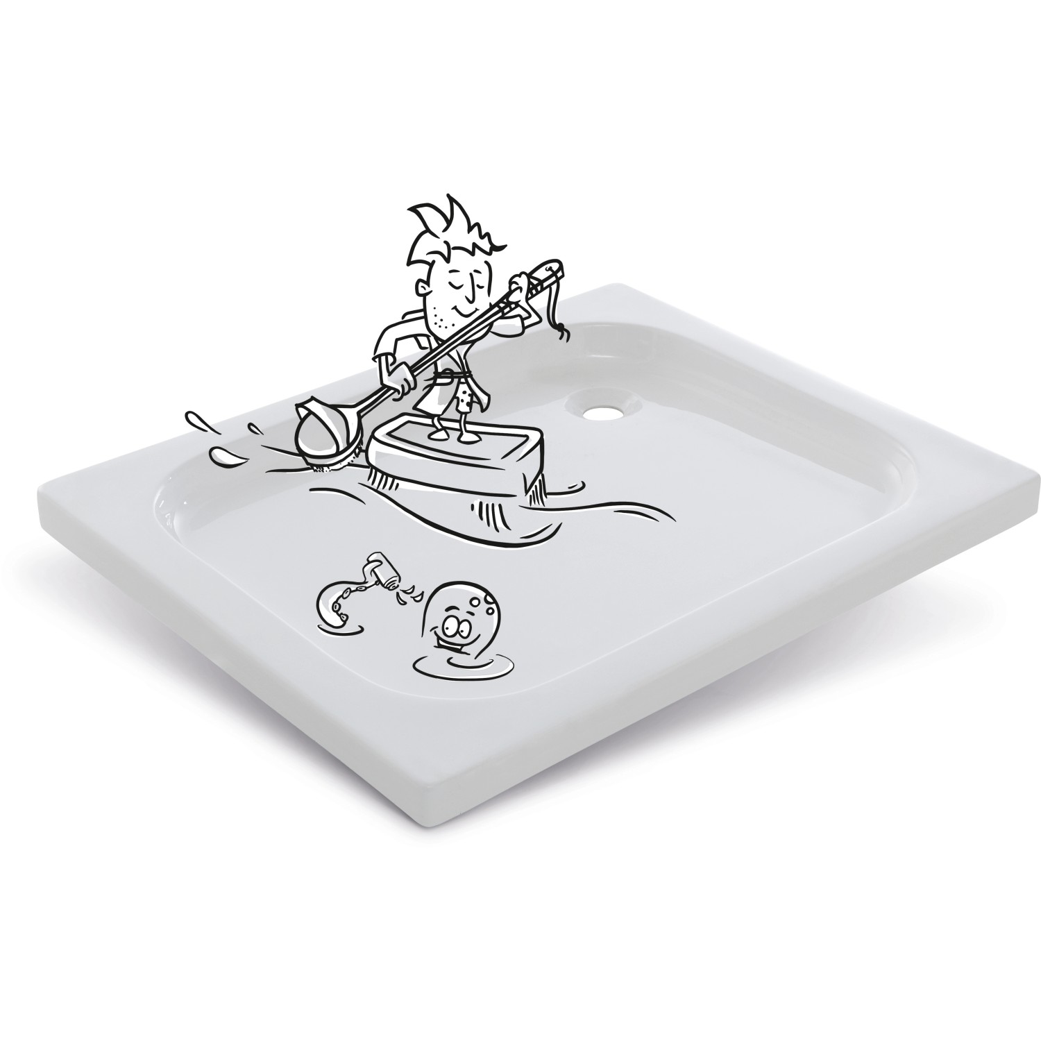 Duschwanne baliv DW-90.50 E, rechteckig, 90x75 cm, weiß mit Comic-Illustration