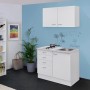 Weiße Flex-Well Miniküche "Wito" (100 cm) mit 2-Plattenkochfeld und Spüle.