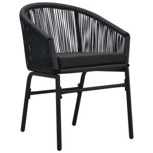 Schwarzer Gartenstuhl aus PE-Rattan mit Kissen, vidaXL. Set aus 2 Stühlen.