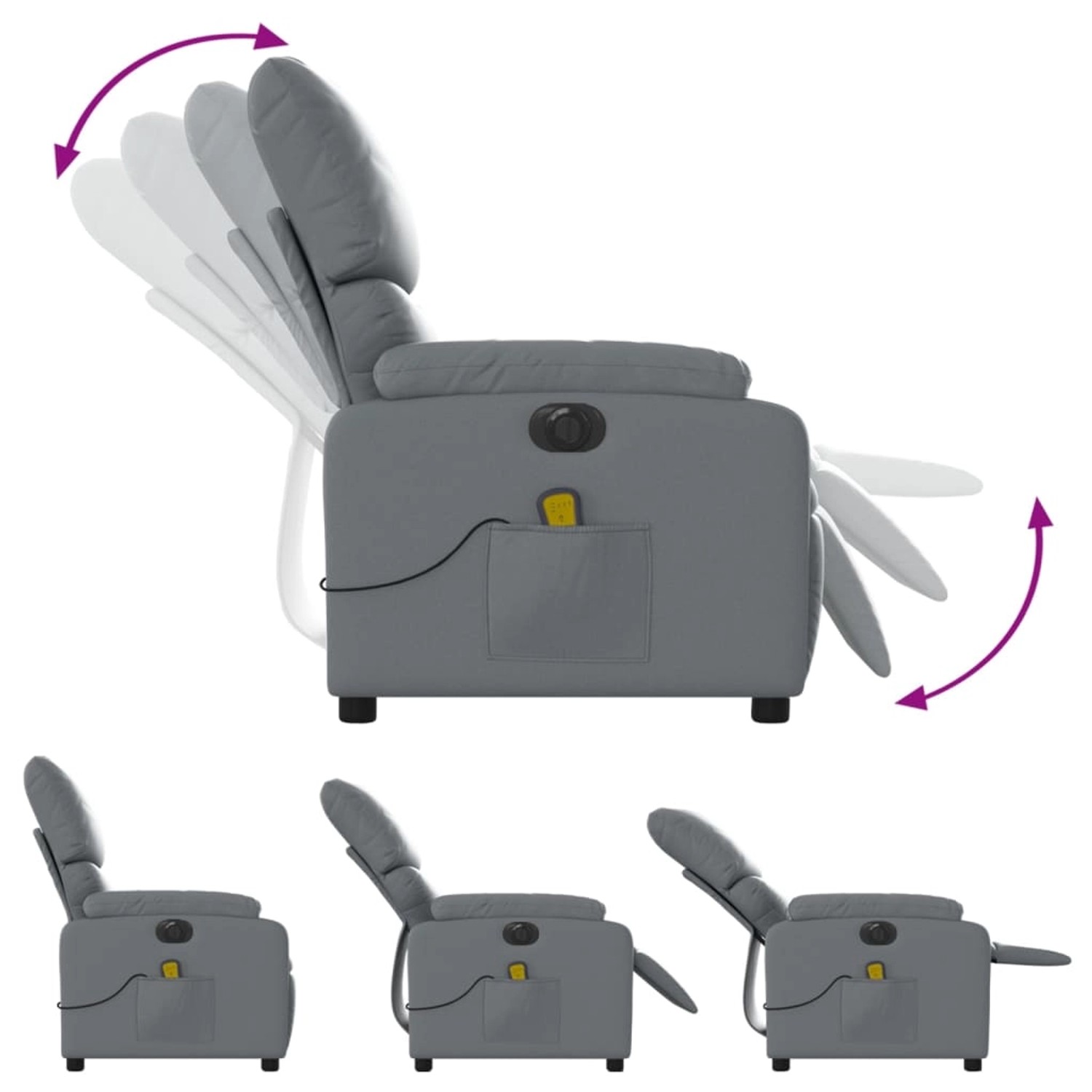 Grauer vidaXL Massagesessel elektrisch mit Liegefunktion und Vibrationsmassage.