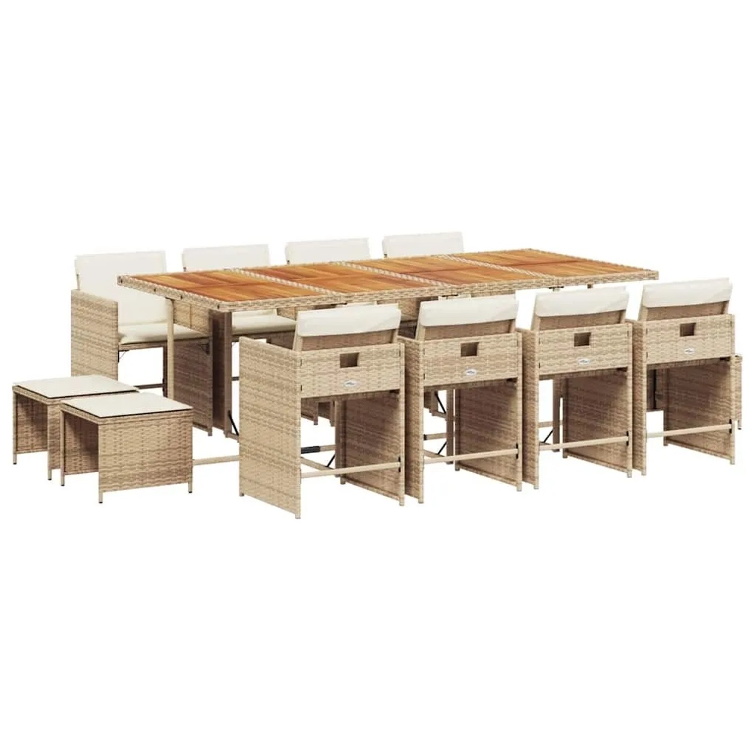 vidaXL 13-Tlg Garten-Essgruppe mit Kissen Beige Poly Rattan 3211168