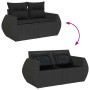 Schwarze 9-tlg. vidaXL Garten-Sofagarnitur aus Poly Rattan mit Kissen und Stauraum unter den Sitzen.