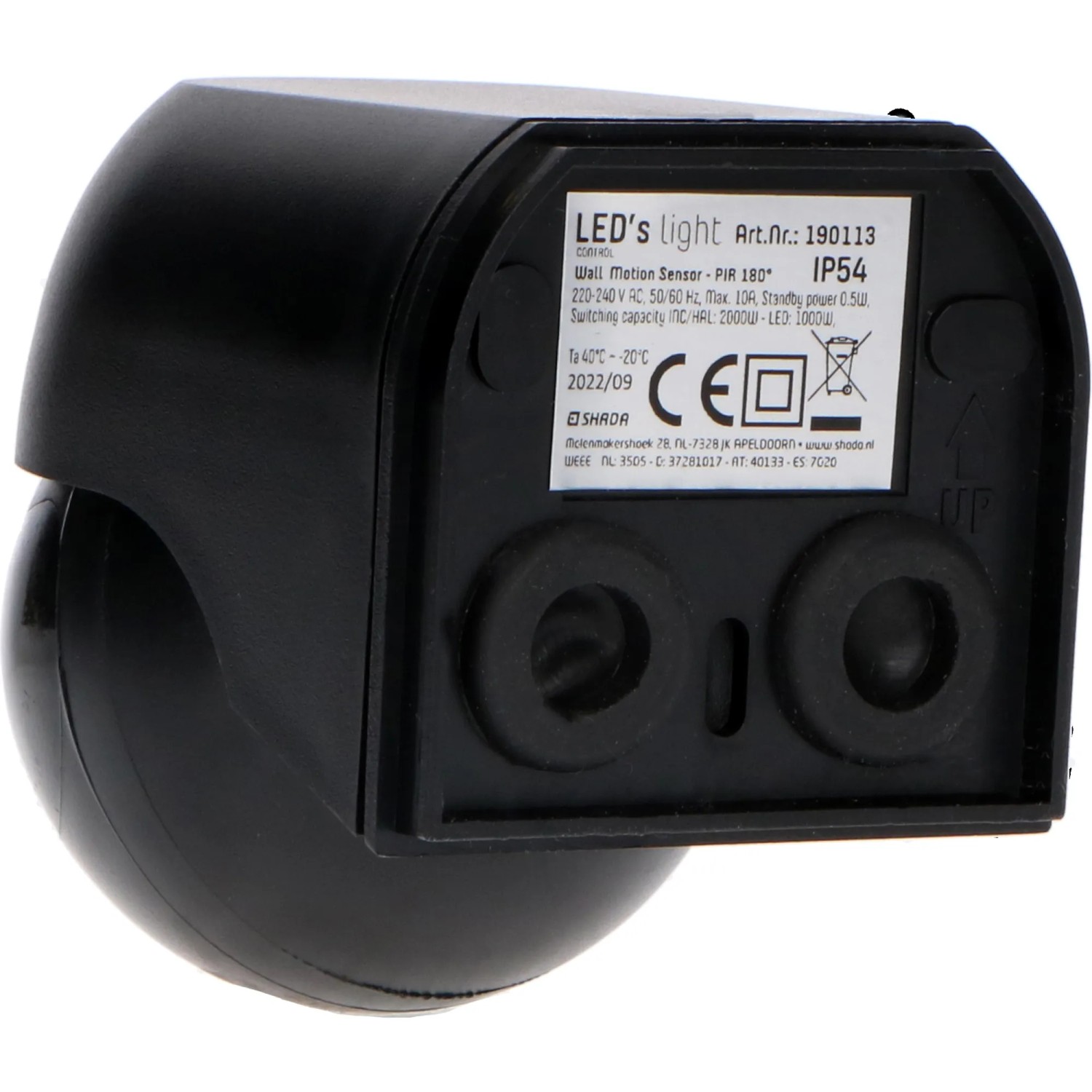 Schwarzer LED's light Aufputz-Bewegungsmelder 180° IP54, Detailansicht.