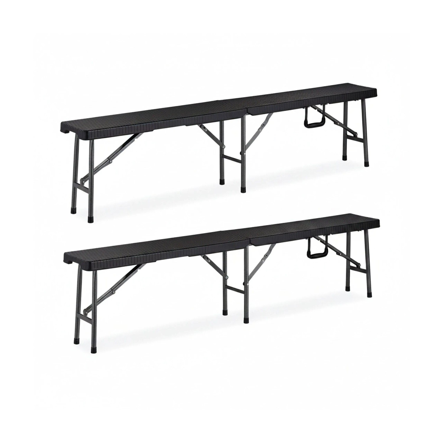 Relaxdays Bierbank 2er Set Kunststoff Stahl Schwarz Klappbar 179 cm x 24,5 cm x 43 cm 15 kg
