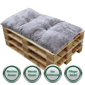 Bestlivings Palettenkissen 70x120 cm Taupe auf Holzpalette. Sitzkissen für Gartenmöbel.