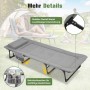 Graues Sekey Campingbett mit Matratze, Kissen und Seitentaschen. Klappbares Faltbett für Camping & Gäste.