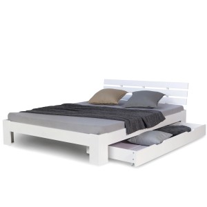 Weißes Holzbett 140x200 mit Bettkasten und Lattenrost von Homestyle4u