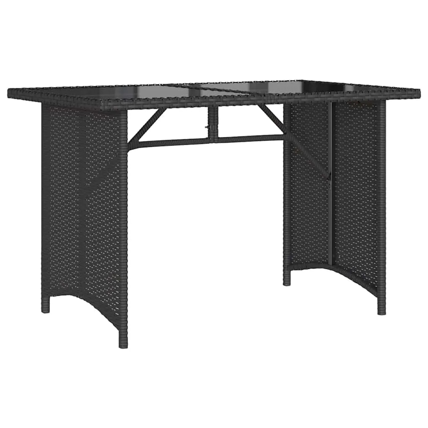 Schwarzer vidaXL Gartentisch mit Glasplatte, 110x68x70 cm, aus Poly Rattan.