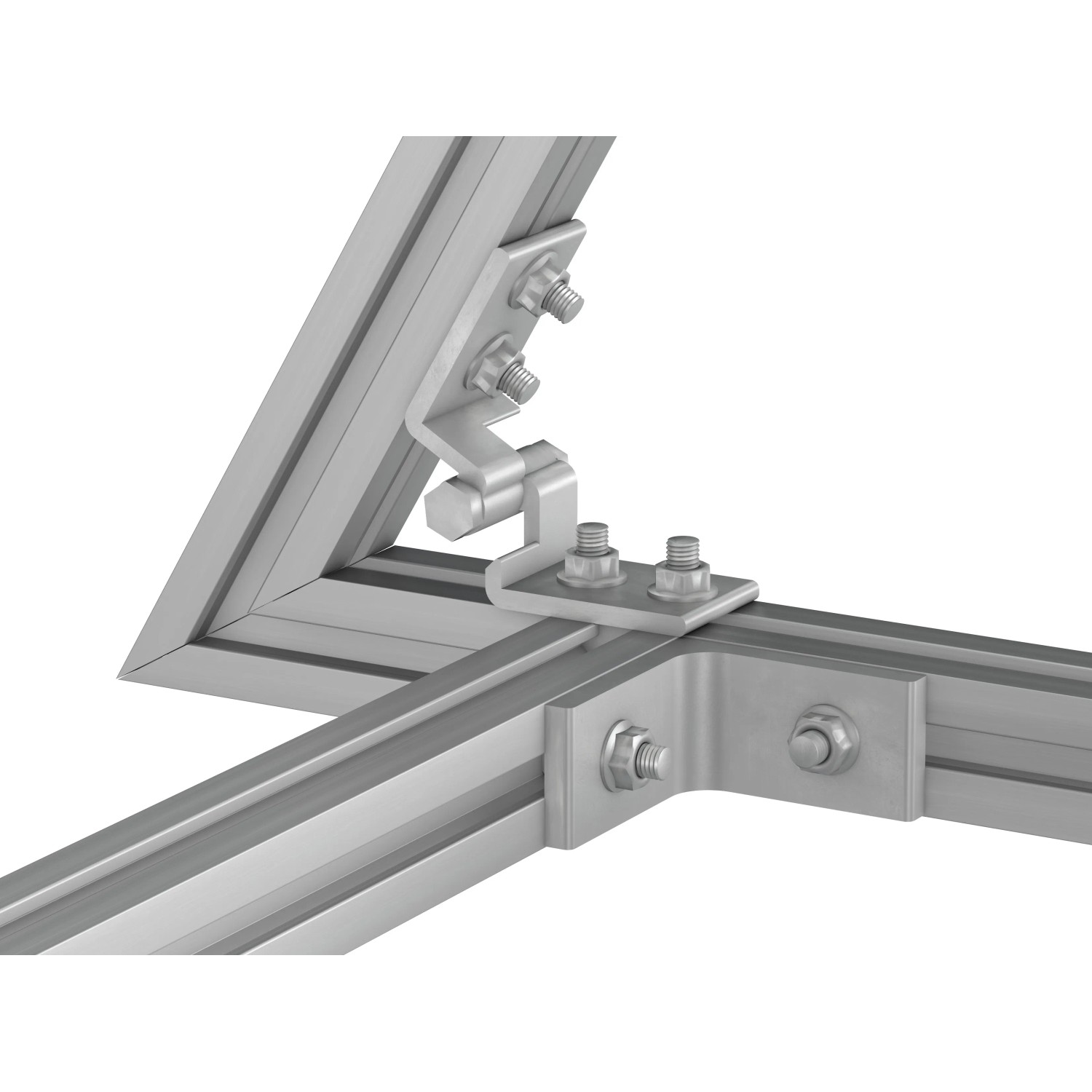 Detailaufnahme Aluvario Systemprofil 35x35 mm mit Verbinder für Solaranlagen.