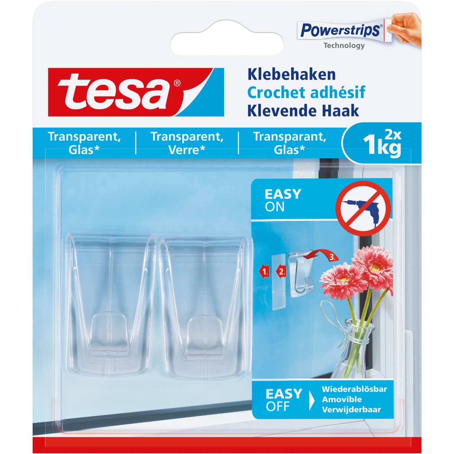 Tesa Klebehaken für transparente Oberflächen und Glas (max. 1 kg)