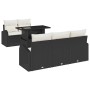 Schwarzes 6-tlg. vidaXL Garten-Sofa-Set aus Poly Rattan mit Tisch und Kissen.