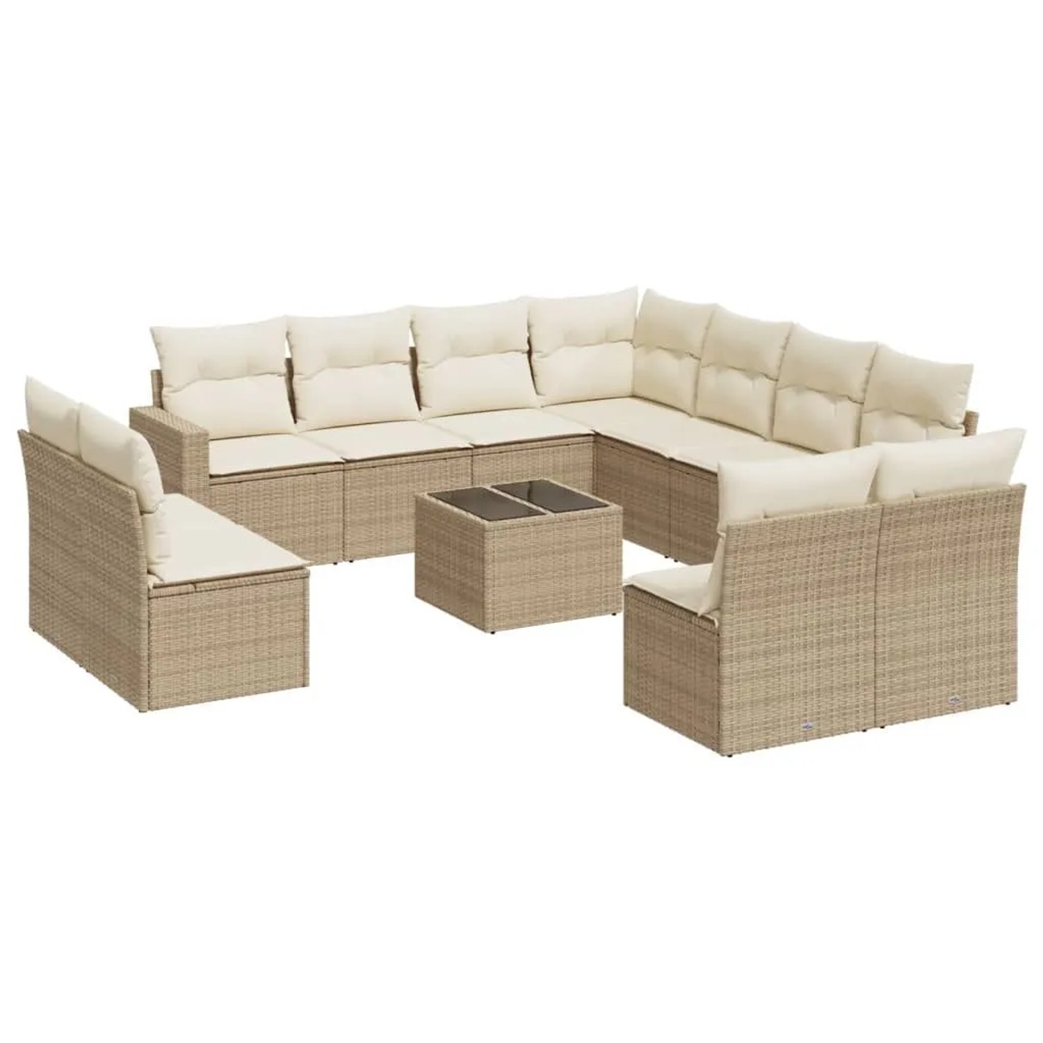 vidaXL 12-Tlg Garten-Sofagarnitur mit Kissen Beige Poly Rattan 3251475