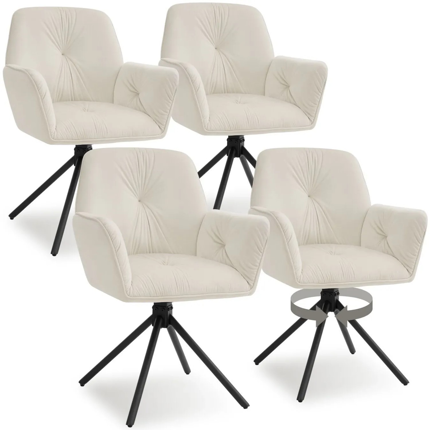Tectake Drehbarer Armlehnstuhl Lenia In Samtoptik Gepolstert 360° Drehbar Höhenverstellbare Kunststofffüße 4Er Set 54 X 56 50 X 86 Cm Samtoptik