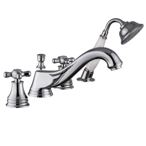 PaulGurkes 4-Loch Wannenrandarmatur im Retro-Design mit Handbrause, verchromt.