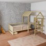 Juskys Kinderbett Yari (90x200 cm) in Natur mit integriertem Schreibtisch und Schublade.