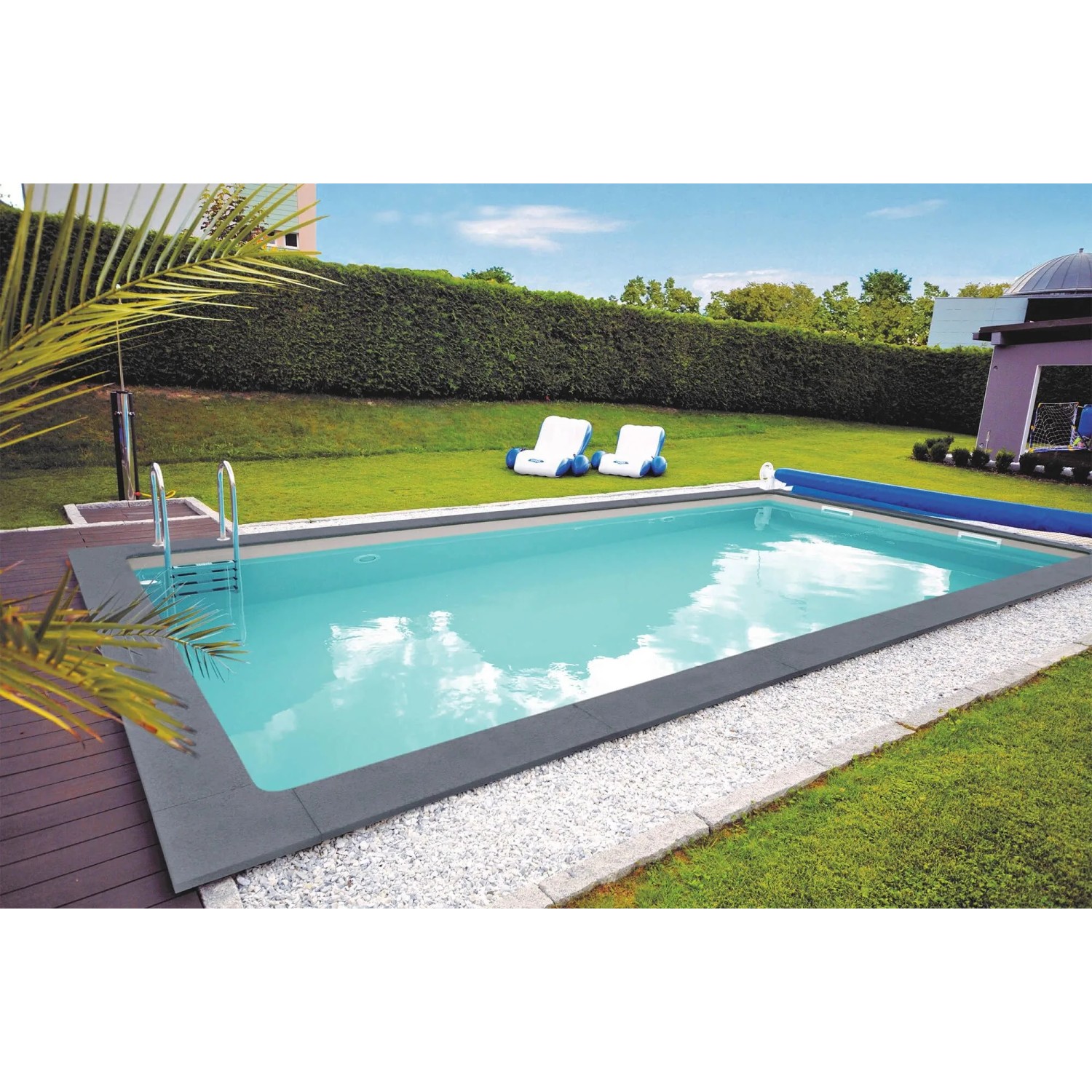 KWAD Styropor Pool Set Gran Canaria mit Edelstahlleiter 6 x 3 x 1,5 m Grau