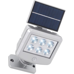 Silberner Briloner LED-Außenstrahler mit Solarpanel und Bewegungssensor.