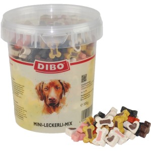 Dibo Hunde-Belohnungssnacks Mini Mix 200g im Eimer, verschiedene Formen und Farben.