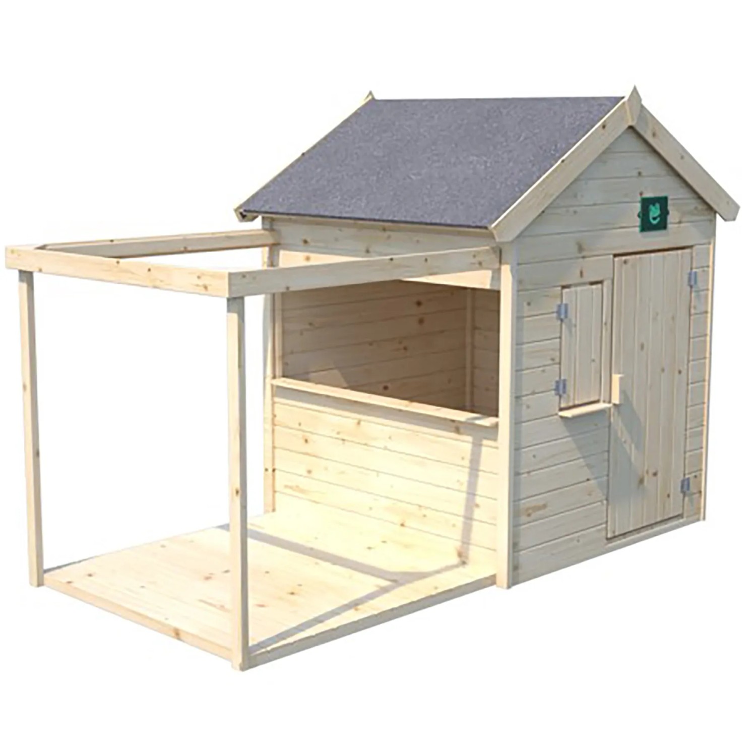 Soulet Kinderspielhaus Epicerie aus naturbelassenem Holz mit Pergola und Minibar.