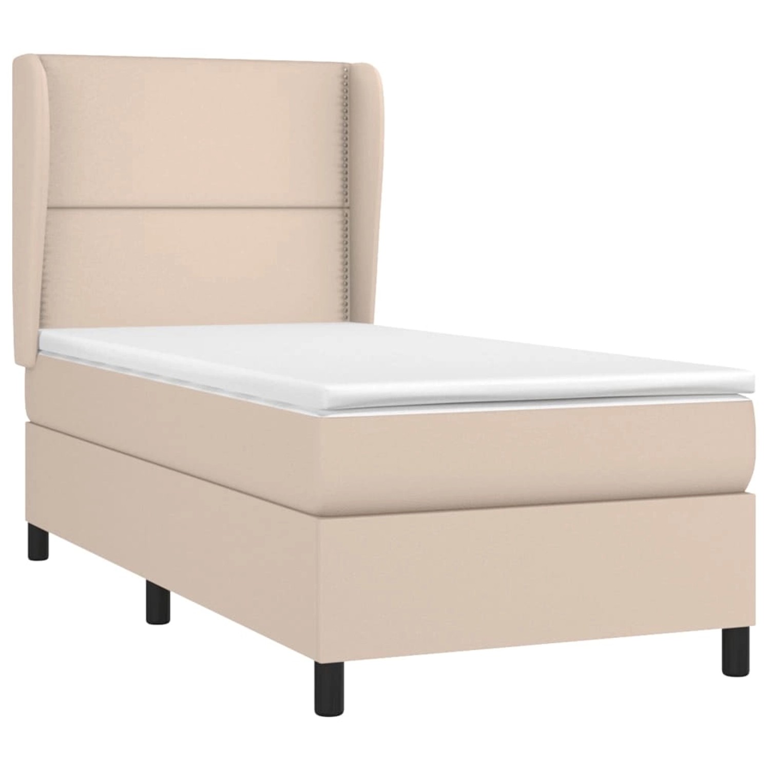 Boxspringbett, Cappuccino-Braun, 90x200cm, Kunstleder. Bett mit Matratze und Kopfteil.