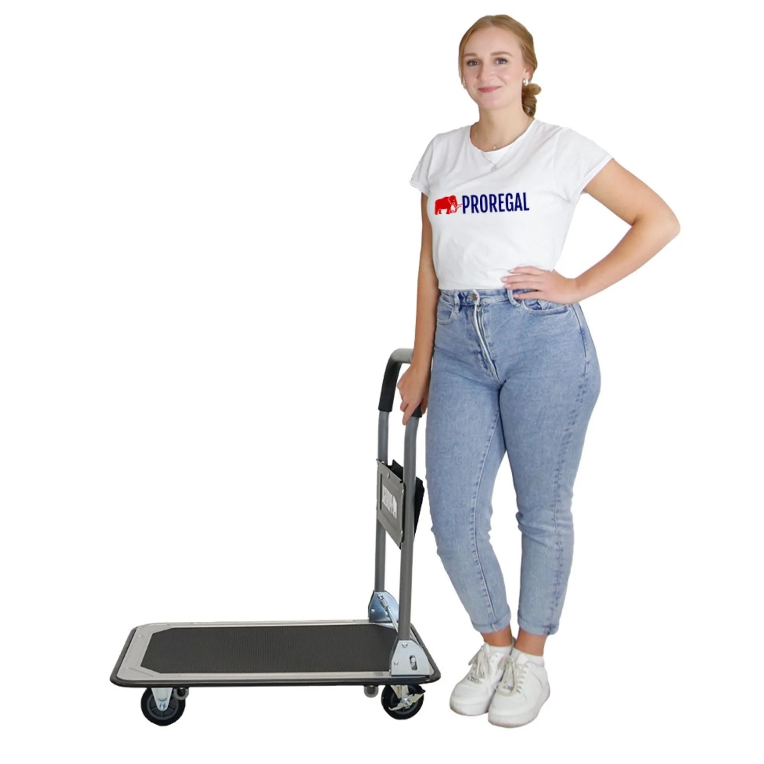 PROREGAL Transportwagen RHINO 150, klappbar, mit Werkzeugtasche und Sicherungsösen. Traglast 150kg.