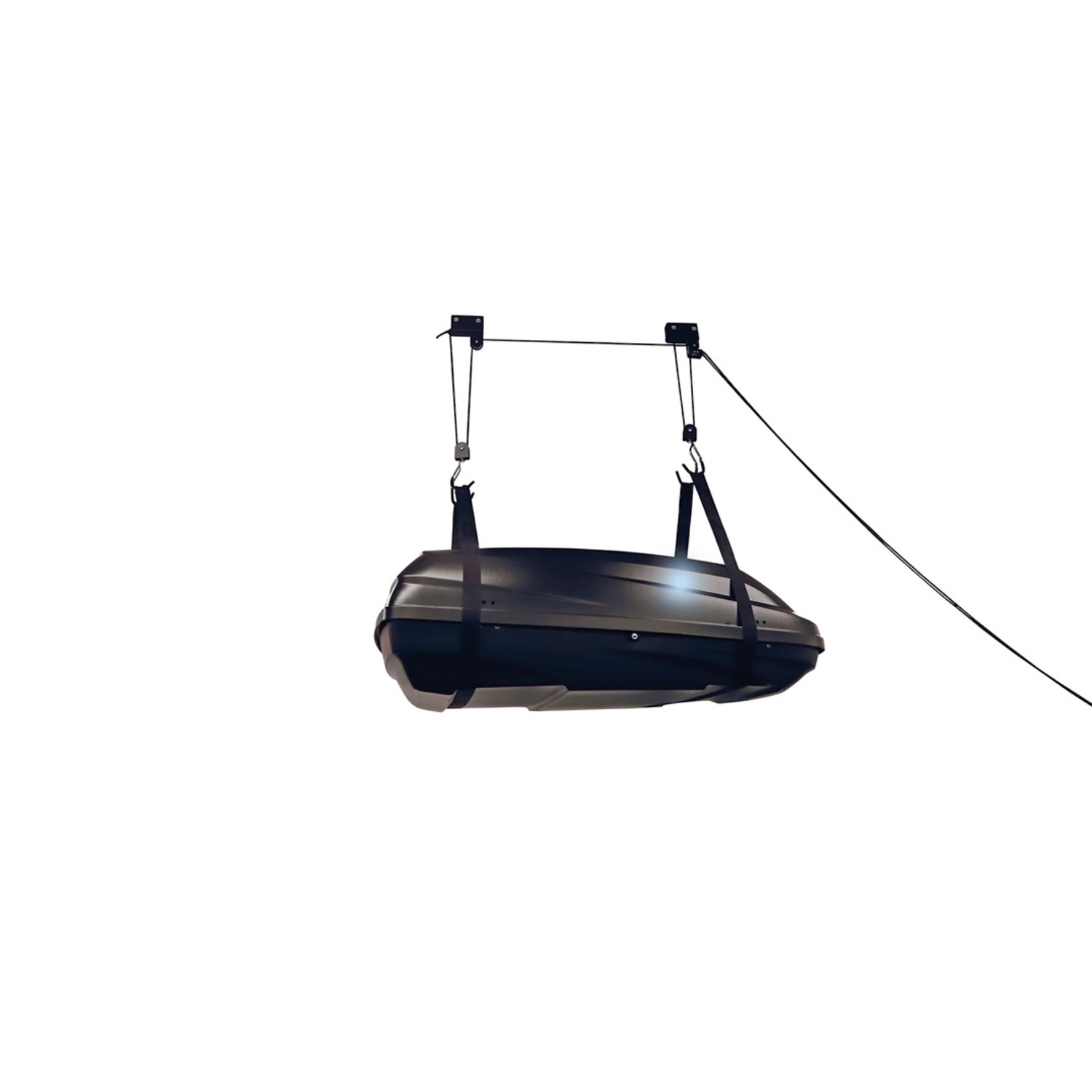 Fischer Fahrradlift ProfiPlus mit Dachbox, Deckenlift zur platzsparenden Aufbewahrung.