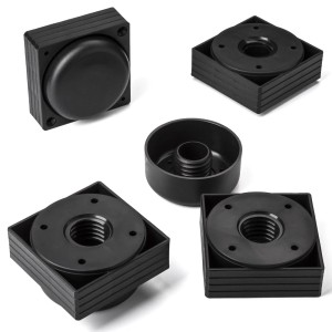 SOTECH Möbelfüße HOTEL, schwarz, eckig 60x60mm, höhenverstellbar 25-35mm. Einzelteile aus Kunststoff.