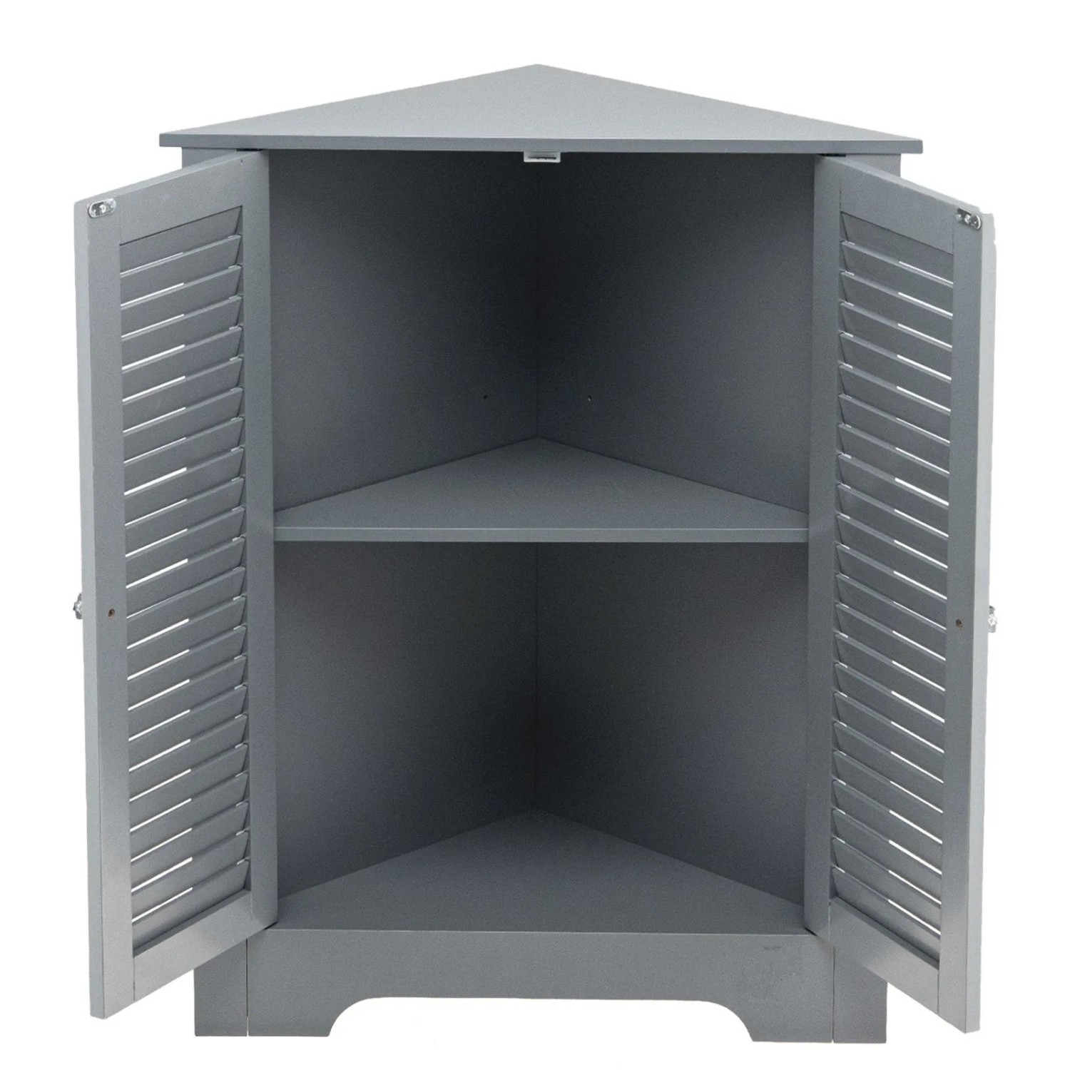 Costway Badezimmerschrank Ecke Eckschrank Bad mit 2 Lamellentür Grau