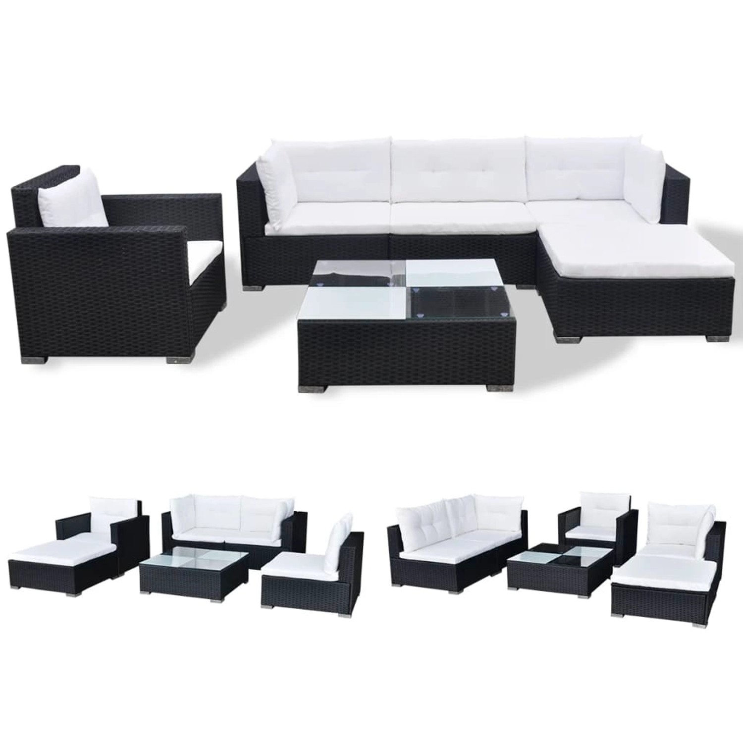 vidaXL 6-tlg Garten-Lounge-Set mit Auflagen Poly Rattan Schwarz Modell 12 günstig online kaufen