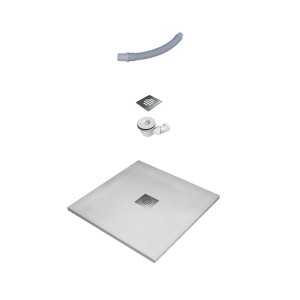 Duschparadies Duschwanne Duschtasse 90x90x3cm für Duschkabine Duschwand Schiefer Effekt Quadrat Weiß mit Ablaufabdeckung Ablaufgarnitur T2