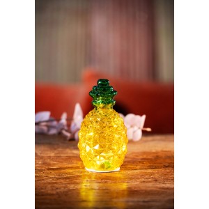 Gelb-grüne Deko Ananas Pinya mit LED-Beleuchtung, 17 cm hoch, für stimmungsvolle Dekoration.