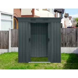 Pergart Metall-Gerätehaus Leipzig, anthrazitfarben, mit Schiebetür, 1,59 m² Grundfläche.