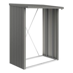 Biohort Kaminholzregal WoodStock 150, Quarzgrau-Metallic, Stahlblech. Kaminholz lagern im Garten.