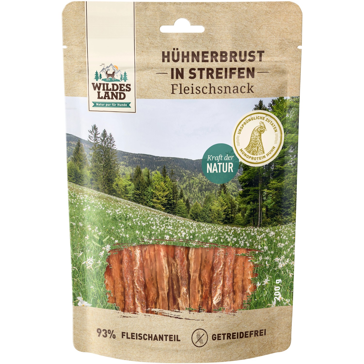 Wildes Land Hund Snack Hühnerbrust in Streifen 200 g