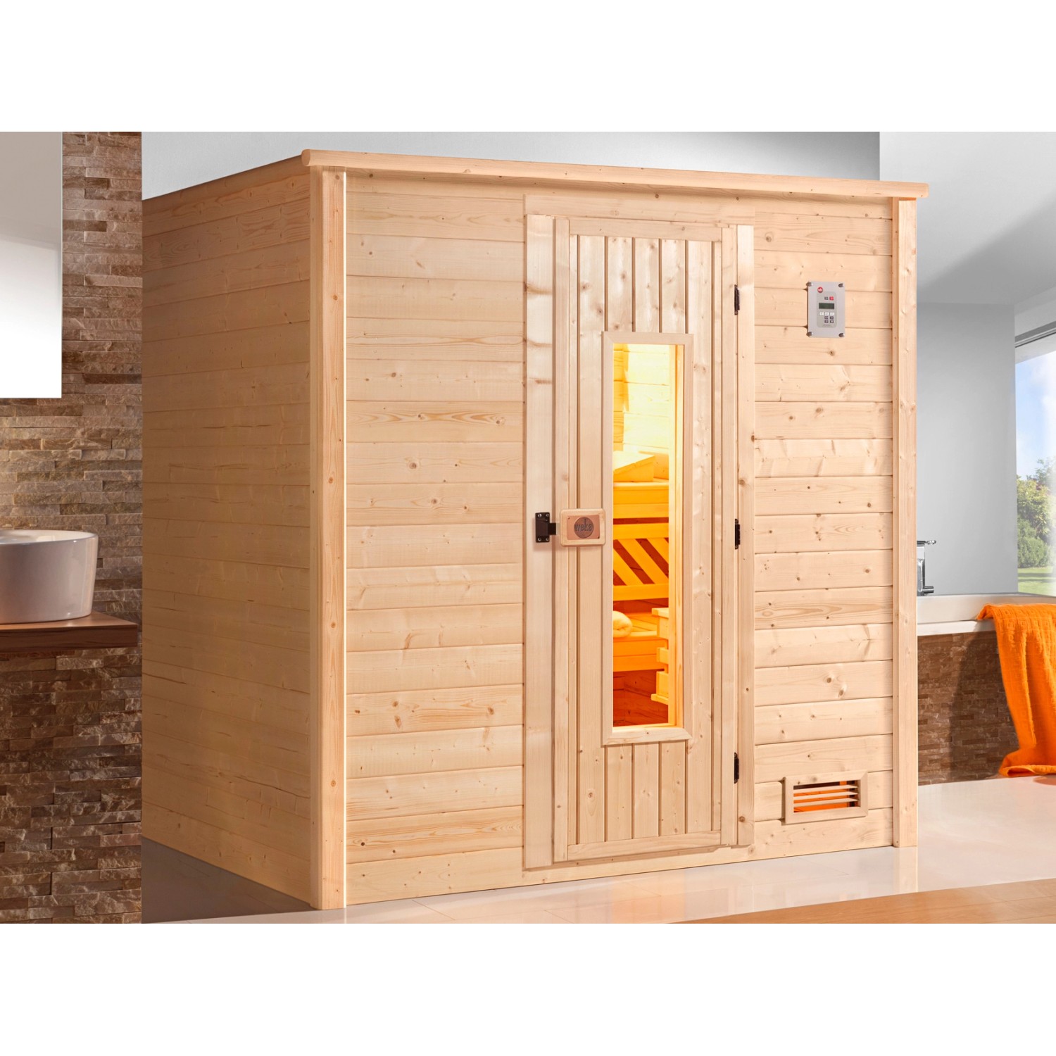 Weka Massivholzsauna 45 mm Bergen 1 mit Holztür günstig online kaufen